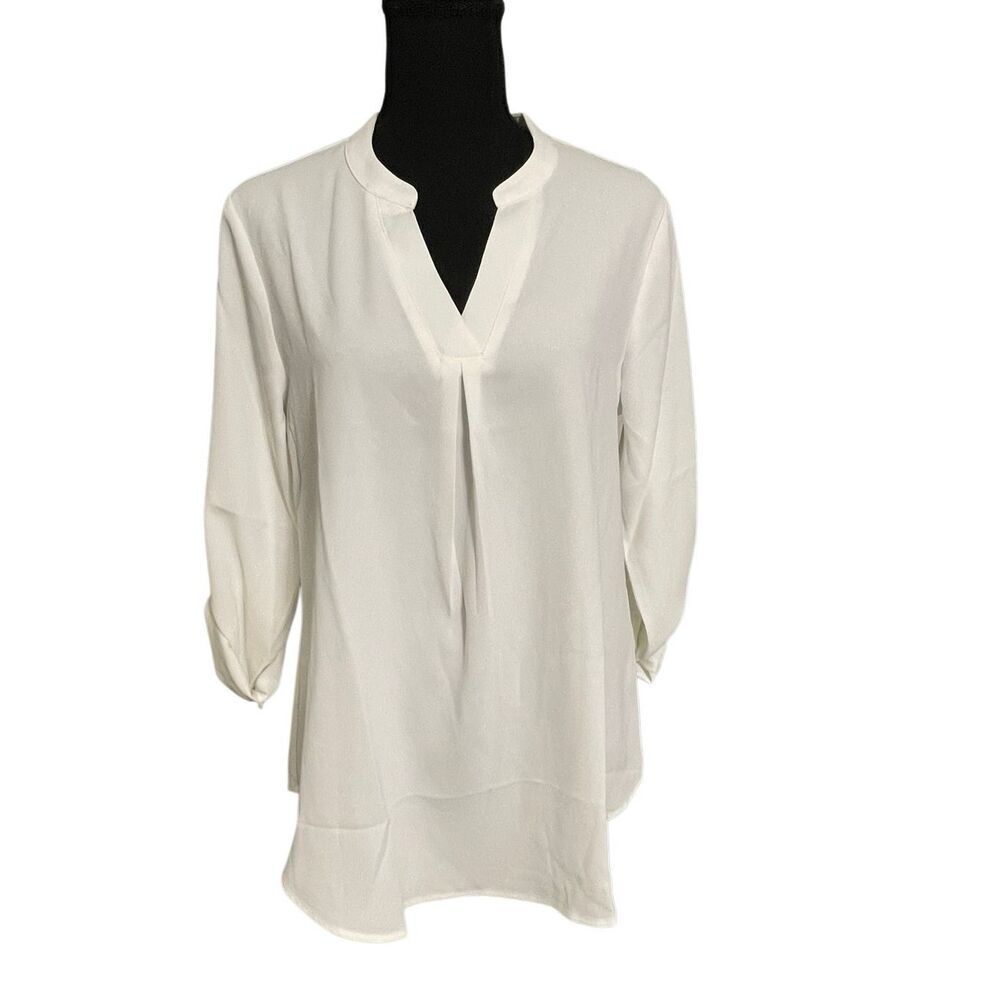 Gaharu Women’s V-Neck L/S Chiffon Tunic Roll Over Tab Top/Blouse